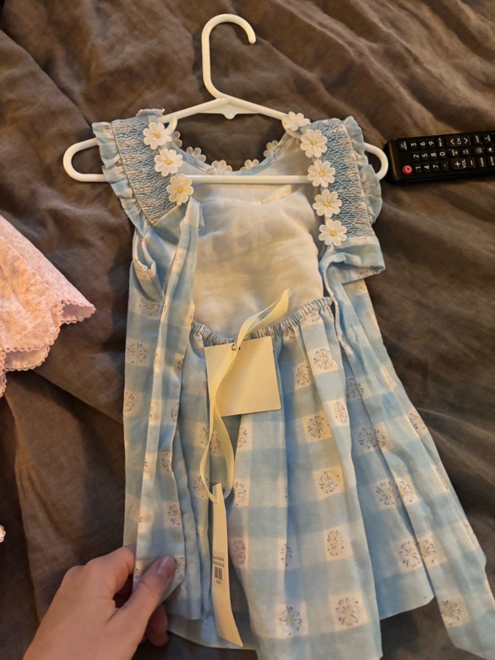 Girls' Pink Floral Smocked Tank One-Piece with Bloomers - Picture 2 of 4